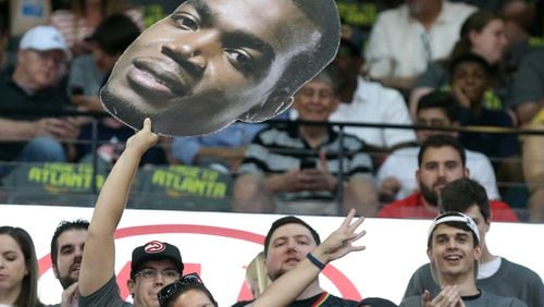 Hawks fans cheer for Paul Millsap against the Wizards in Ggame 3 of a first-round NBA basketball playoff series on Saturday, April 22, 2017, in Atlanta.  Curtis Compton/ccompton@ajc.com