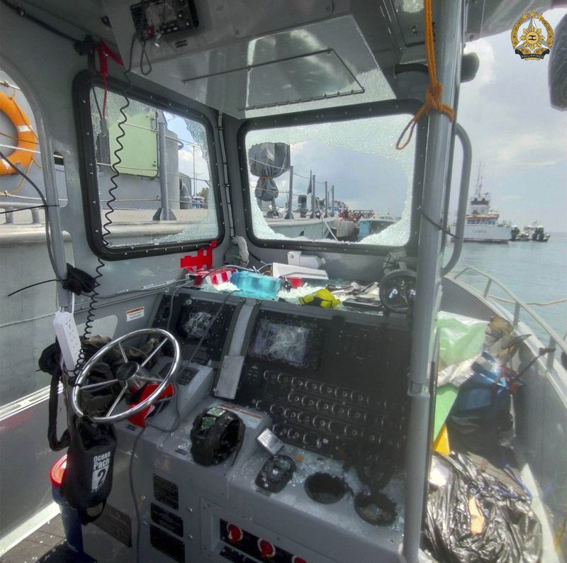 This handout photo provided by Armed Forces of the Philippines shows the windshield, communications and navigational equipment on a Philippine Navy Rigid Hull Inflatable Boat allegedly destroyed by the Chinese Coast Guard to prevent Philippine troops on a resupply mission in the Second Thomas Shoal at the disputed South China Sea on June 17, 2024. The Philippine military chief demanded Wednesday that China return several rifles and equipment seized by the Chinese coast guard in a disputed shoal and pay for damage in an assault he likened to an act of piracy in the South China Sea. (Armed Forces of the Philippines via AP)