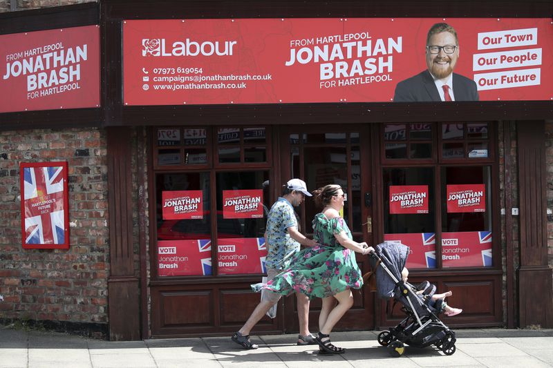 Labour's Jonathan Brash election office is pictured in Hartlepool, England, Thursday June. 27, 2024. As British voters prepare to choose a new government on Thursday, Hartlepool’s statistics still tell a sobering story. Compared the country as a whole, it has higher unemployment, lower pay, shorter life expectancy, more drug deaths and worse crime rates. (AP Photo/Scott Heppell)