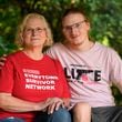 Denise Wieck and her son Guy Boyd, who was shot in the eye with a ghost gun, pose in Ypsilanti, Mich., Saturday, Sept. 14, 2024. (AP Photo/Paul Sancya)