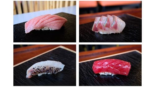 Chef Leonard Yu offers a selection of nigiri at Omakase Table. Courtesy of Omakase Table/Brandon Amato