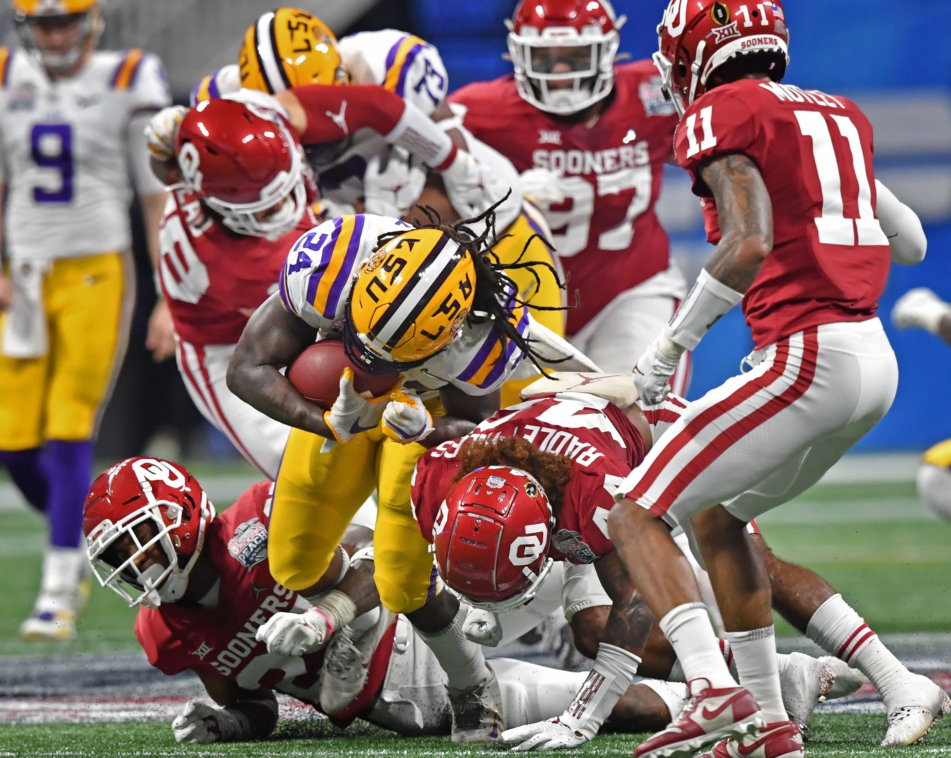 LSU beats Oklakhome, 63-28 in Peach Bowl semifinal game