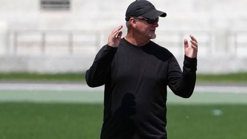 FILE - Coach Rana Reider gestures during a training session in the Stadio dei Marmi ahead of an athletics meeting in Rome, May 15, 2024. (AP Photo/Alessandra Tarantino, File)