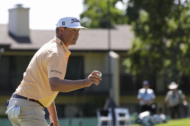 Patton Kizzire reacts after making a putt on the second hole during the final round of the Procore Championship golf tournament at Silverado Resort North Course, Sunday, Sept. 15, 2024, in Napa, Calif. (AP Photo/Godofredo A. Vásquez)