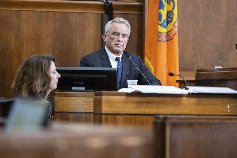 Independent Presidential candidate Robert F. Kennedy Jr. gives witness testimony at the Nassau County Supreme Court in Mineola, N.Y. on Wednesday, Aug., 21, 2024. (Stefan Jeremiah/Pool Photo via AP)