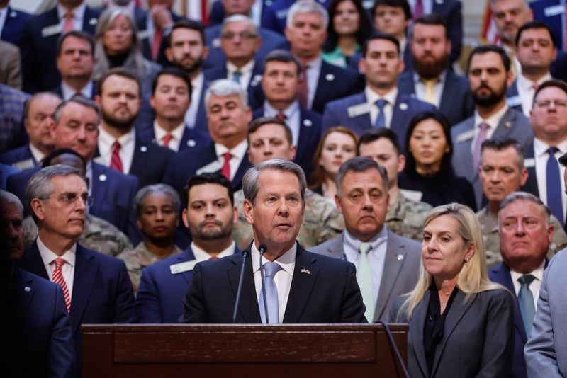 Gov. Brian Kemp announces a state immigration policy. (Natrice Miller / natrice.miller@ajc.com