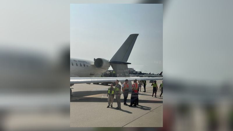 A Delta Air Lines aircraft struck the tail of another Delta plane at Hartsfield-Jackson International Airport on Tuesday. Sept. 10, 2024. (Courtesy of Jason Adams)