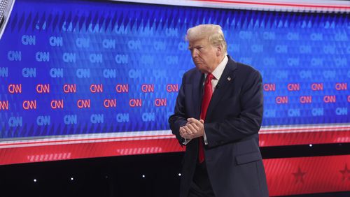Former President Donald Trump walks off of the stage after the June 17 presidential debate at CNN in Atlanta. (Jason Getz/The Atlanta Journal-Constitution)