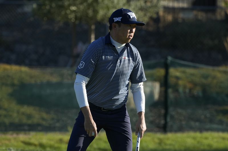 David Lipsky reacts after making a birdie putt on the fifth hole during the first round of the Procore Championship PGA golf tournament at the Silverado Resort North Course in Napa, Calif., Thursday, Sept. 12, 2024. (AP Photo/Jeff Chiu)