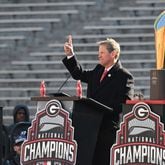 Governor Brian Kemp was on hand for the celebration of the Bulldogs going back-to-back to win the 2022 National Championship at Sanford Stadium, Saturday, Jan. 14, 2023, in Athens. (Hyosub Shin / Hyosub.Shin@ajc.com)