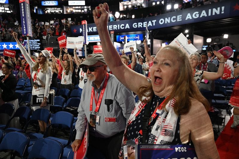 Georgia delegates display their enthusiasm during the Republican National Convention in Milwaukee.