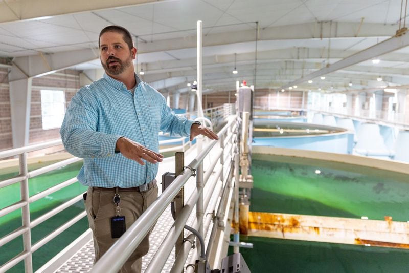 Coty McDaniel, water production director for Clayton County Water Authority, provides a tour of the Terry R. Hicks Water Production Plant in Jonesboro on Wednesday, September 6, 2023. Clayton County's water system is among those that found levels of PFAS above what the federal government and experts say is safe. (Arvin Temkar / arvin.temkar@ajc.com)