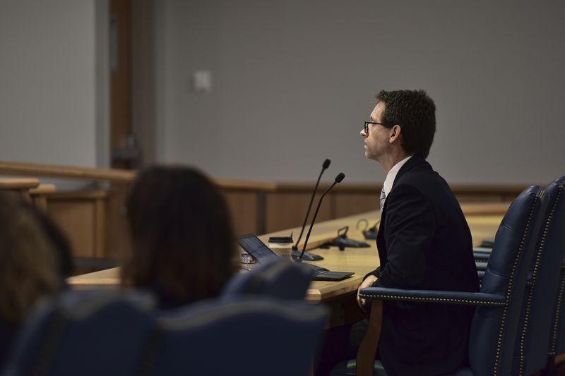 Don Kramer, National Transportation Safety Board engineer, right, testifies Wednesday, Sept. 25, 2024, at the U.S. Coast Guard Marine Board of Investigation hearing into the June 2023 loss of the Titan submersible, in North Charleston, S.C. (Petty Officer 2nd Class Kate Kilroy/U.S. Coast Guard via AP, Pool)