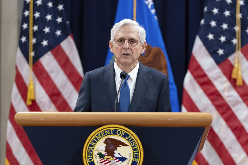 Attorney General Merrick Garland speaks to the U.S. Attorneys who have gathered for their annual conference at the Department of Justice headquarters in Washington, Thursday, Sept. 12, 2024. (AP Photo/Jose Luis Magana)