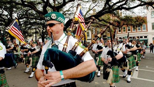 John Giblin, of Belmar, N.J., plays bag pipes with the Pipes and Drums of the Jersey Shore.