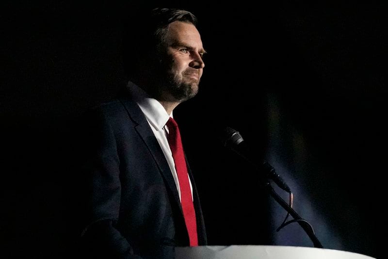 Republican vice presidential nominee Sen. JD Vance, R-Ohio, speaks during the Georgia Faith and Freedom Coalition's dinner at the Cobb Galleria Centre, Monday, Sept. 16, 2024, in Atlanta. (AP Photo/Mike Stewart)