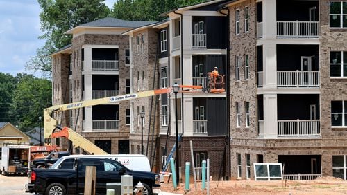 Picture shows construction site of Hearthside Lawrenceville complex, which is a Low Income Housing Tax Credit apartment development, Thursday, July 6, 2023, in Lawrenceville. In the first months of its existence, the Gwinnett County Housing and Community Development Division has taken over management of federal grants for eight affordable housing projects, including the large Hearthside Lawrenceville complex scheduled to open this fall. (Hyosub Shin / Hyosub.Shin@ajc.com)
