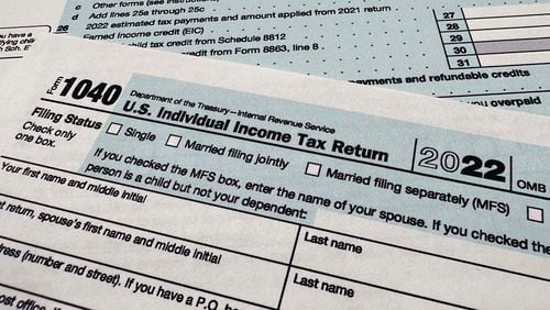 FILE - The Internal Revenue Service 1040 tax form for 2022 is seen on April 17, 2023. (AP Photo/Jon Elswick, File)