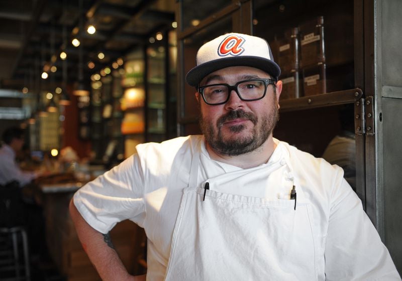 Chef Sean Brock pauses from the bustle of readying his first Atlanta restaurant, Minero, for opening. Doors are expected to unlock next week at this casual Mexican concept inside Ponce City Market. (Becky Stein Photography) 151008-ATLANTA-GA- AJC Sneak Peek at the new Ponce City Market on Thursday, October 8, 2015. FOOD: Please see Ligaya.Figueras @coxinc.com for the dish description and chef name (Becky Stein Photography)