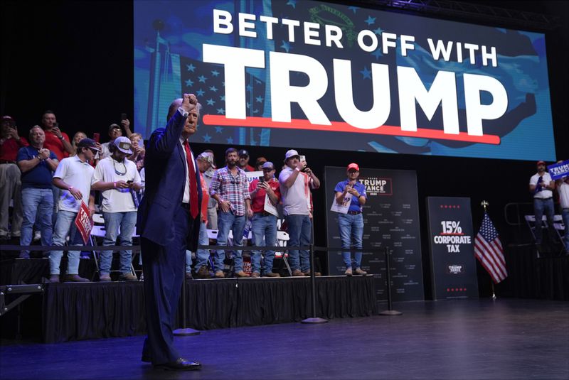 Former President Donald Trump during his rally at the Savannah Civic Center.