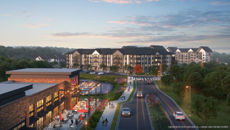 The 30-acre development at Nelson Brogdon Boulevard and Stanley Street will include nearly 300 apartments and townhouses and new retail and office space. (Courtesy City of Sugar Hill)