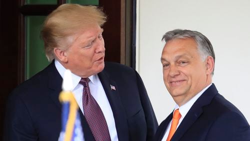 FILE - President Donald Trump welcomes Hungarian Prime Minister Viktor Orban to the White House in Washington, on May 13, 2019. Orbán, will travel to Florida on Thursday July 11, 2024 to meet with former President Donald Trump following a NATO summit in Washington, a move likely to aggravate frustrations among his partners in the European Union over similar secretive trips he made to Russia and China in recent days. (AP Photo/Manuel Balce Ceneta, File)