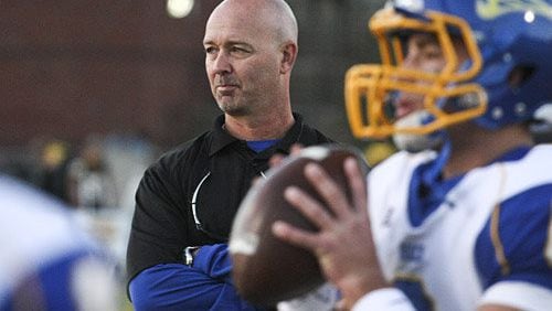 Chattahoochee head coach Terry Crowder studies the action on the field before facing off against the Sequoyah Chiefs. Coach Crowder has switched his offense to a spread and is averaging close to 40 points per game.