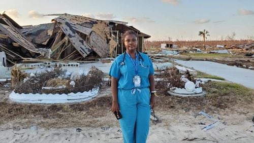 Dr. Shaneeta Johnson, a native of Nassau, is leading efforts in Atlanta to get medical and humanitarian supplies to the Bahamas. She is pictured there days after Hurricane Dorian devastated the area. CONTRIBUTED