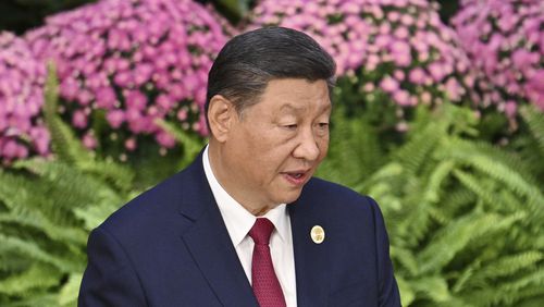 China's President Xi Jinping, speaks at the opening ceremony of the Forum on China-Africa Cooperation (FOCAC) at the Great Hall of the People in Beijing, Thursday, Sept. 5, 2024. (Greg Baker/Pool Photo via AP)