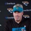 Jacksonville Jaguars head coach Doug Pederson speaks during a news conference after an NFL football game against the Houston Texans, Sunday, Sept. 29, 2024, in Houston. The Texans won 24-20. (AP Photo/Eric Gay)