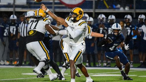 Valdosta’s quarterback, Todd Robinson, makes a pass during the Valdosta at South Gwinnett football game in Gwinnett on September 13, 2024. (Jamie Spaar for the Atlanta Journal Constitution)