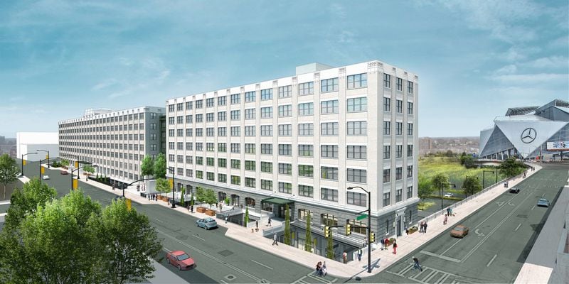 A rendering shows the planned redevelopment by CIM Group of the Norfolk Southern office complex in downtown Atlanta into apartments and street level commercial space. CIM is also the developer behind a plan to remake downtown’s Gulch. SPECIAL