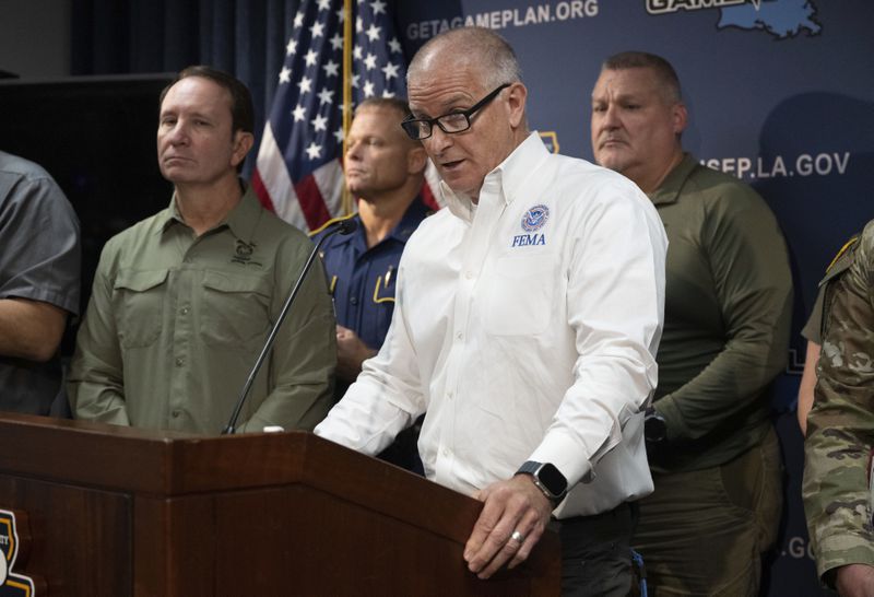 FEMA Region 6 Administrator Tony Robinson speaks Wednesday, Sept. 11, 2024, in Baton Rouge, La., as the state of Louisiana prepares for Hurricane Francine's arrival. (Hilary Scheinuk/The Advocate via AP)