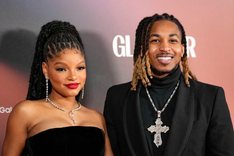 Halle Bailey, left, and DDG pose for photographers upon arrival at the Glamour Women of the Year Awards 2023 on Tuesday, Oct. 17, 2023, in London. (Scott Garfitt/Invision/AP)