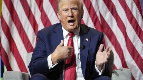 Republican presidential candidate former President Donald Trump speaks at the National Association of Black Journalists, NABJ, convention, Wednesday, July 31, 2024, in Chicago. (AP Photo/Charles Rex Arbogast)