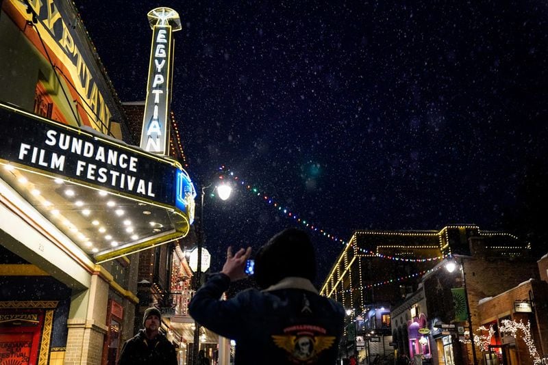 The marquee of the Egyptian Theater shines bright during the Sundance Film Festival in Park City, Utah.