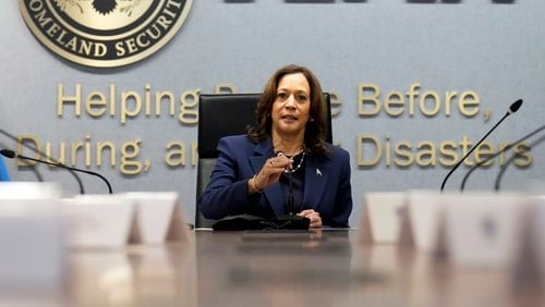 Vice President Kamala Harris, the Democratic presidential nominee, will tour east Georgia on Wednesday to view damage from Hurricane Helene. (AP Photo/Jacquelyn Martin)