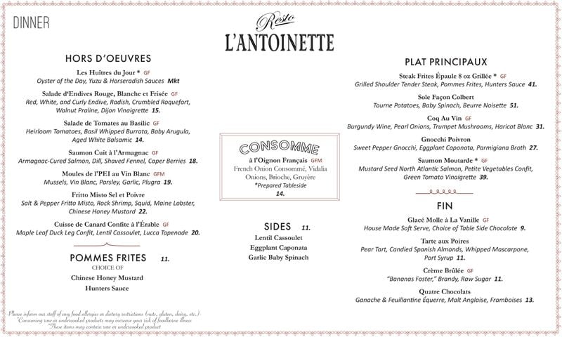 Resto L'Antoinette menu