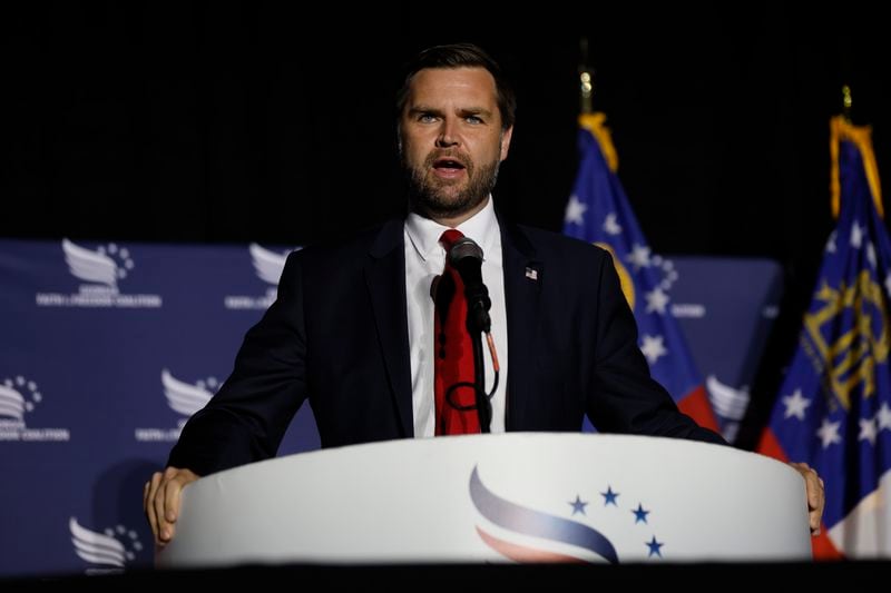 U.S. Sen. JD Vance of Ohio, the Republican vice presidential nominee, has scheduled campaign stops Thursday in Macon and Flowery Branch. (Miguel Martinez / AJC)