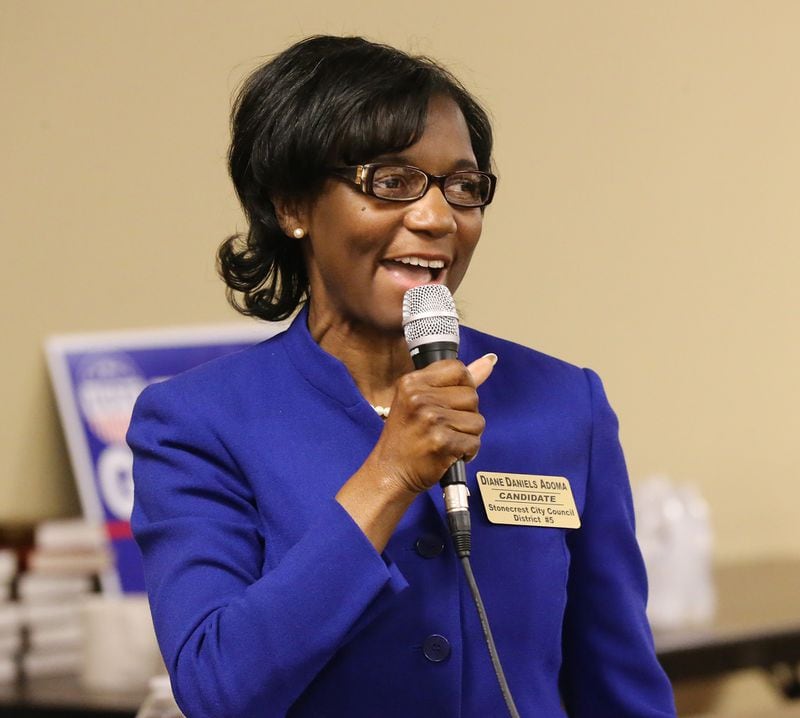 Diane Adoma during a candidates forum for the city of Stonecrest in 2017. Curtis Compton/ccompton@ajc.com