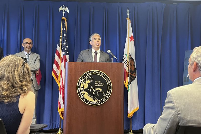 California Attorney General Rob Bonta speaks during a press conference regarding a settlement with the city of Elk Grove, Wednesday, Sept. 4, 2024, in Sacramento, Calif. (AP Photo/Sophie Austin)