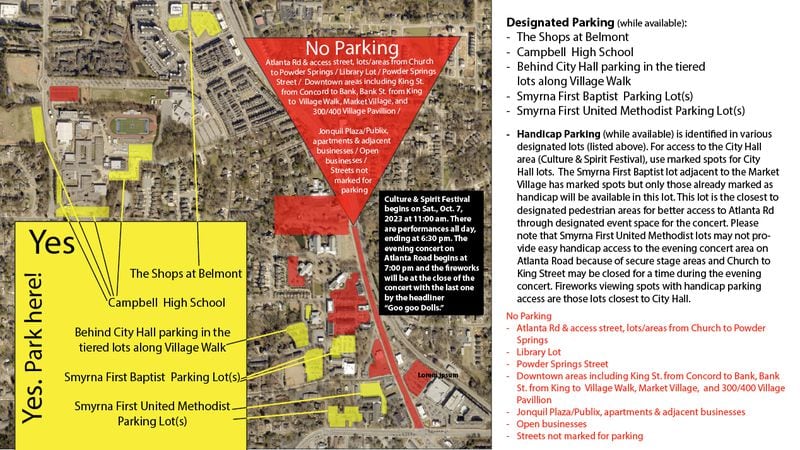 Parking options for Culture and Spirit Festival in Smyrna.