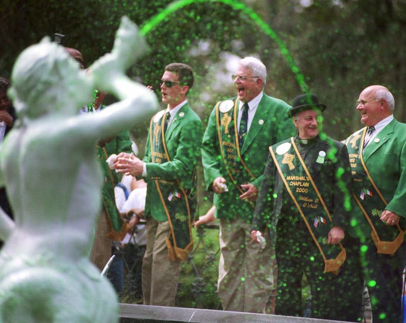 The annual "greening of the fountains," when Savannah dyes all of its fountains, is among the coastal city's many traditions revolving around St. Patrick's Day. (AP Photo/Stephen Morton)