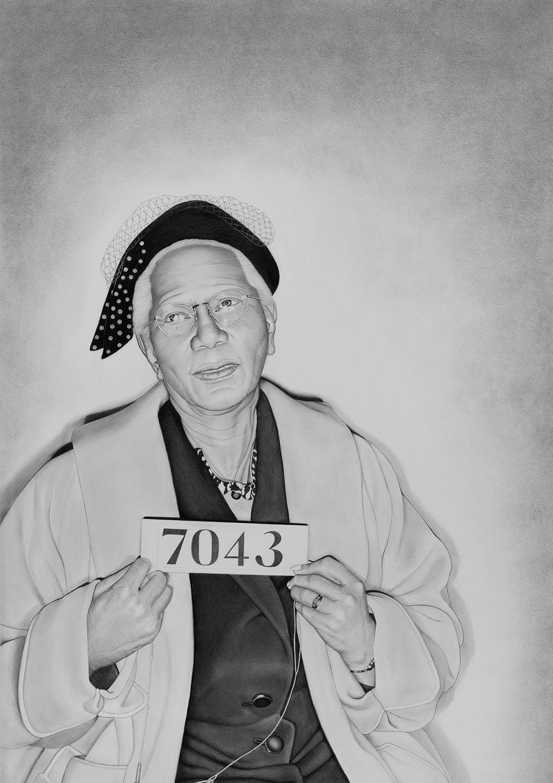 "Mrs. A.W. West, Senior" (2018) from the series "Mugshot Portraits: Women of the Montgomery Bus Boycott" is featured in the solo exhibition "Lava Thomas: Homecoming" at the Spelman College Museum of Fine Art.
(Courtesy of Spelman College Museum of Fine Art)