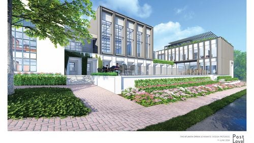 This is a rendering of the planned renovation and redevelopment of the historic Bobby Jones Golf Course clubhouse into a new performing arts center for Atlanta Opera.