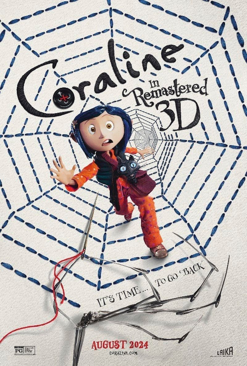 This image released by Laika shows poster art for the remastered version of the stop-motion animated film "Coraline." (Laika via AP)