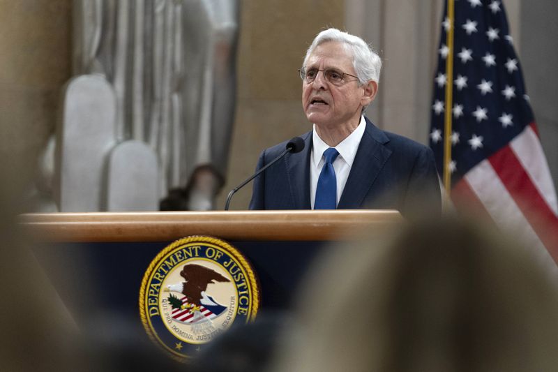 Attorney General Merrick Garland speaks to the U.S. Attorneys who have gathered for their annual conference at the Department of Justice headquarters in Washington, Thursday, Sept. 12, 2024. (AP Photo/Jose Luis Magana)