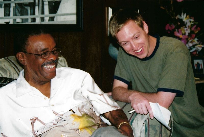 The Rev. Gordon Williams (formerly known as "Chicken Man") and Jeff Keating in 2004." 
Credit: Stephanie Keating Lubin