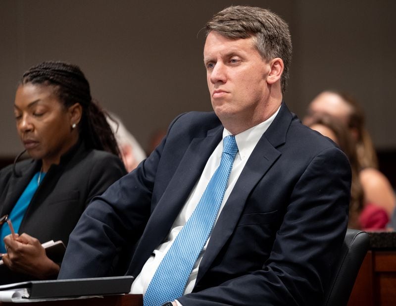 Board of Elections attorney Daniel White listens in Cobb Superior Court Thursday, June 20, 2024.  (Ben Hendren for the Atlanta Journal-Constitution)