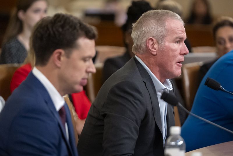 Former NFL quarterback Brett Favre appears before the House Committee on Ways and Means on Capitol Hill, Tuesday, Sept. 24, 2024, in Washington. (AP Photo/Mark Schiefelbein)